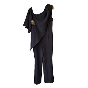 Alexia Admor Black Jumpsuit Cape Wide Leg Slit Cocktail Wedding Guest Sz 6 S NWT